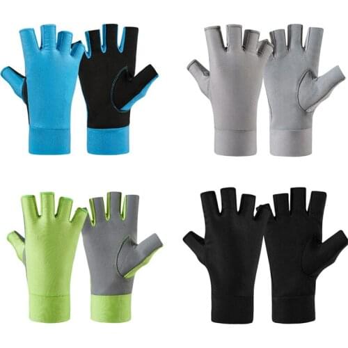 New ice silk sun protection gloves silicone anti-skid design outdoor riding fishing UV protection quick-drying half-finger glove