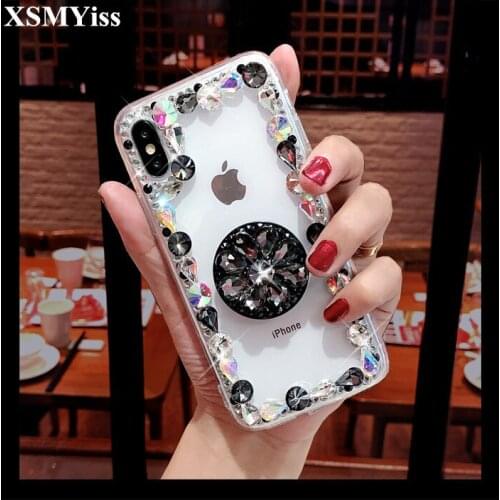 Bling Diamond Phone Case For iphone 12 11 Pro X XS MAX XR Transparent crystal Diamond Stand Holder Cases For iPhone 6 7 8 PLUS