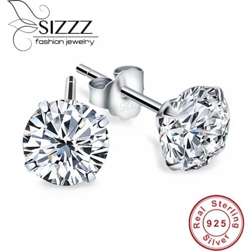 Crystal Zircon Real 925 Sterling Silver Earrings Channel Cubic Zirconia Silver Stud Earrings for Women Sterling Silver Jewelry