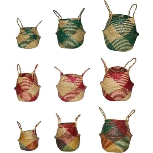 Handmade Foldable Flower Pots Natural Seagrass Woven Storage Pot Balcony Garden Hanging Flower Vase Gardening Supplies 1 Pc