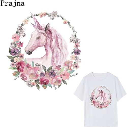 Prajna Unicorn Iron On Patches Heat Transfer T-shirt Dresses For Children Washable Families Decoration Applique Accessory E