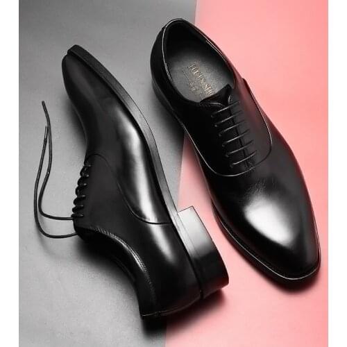 COZOK2021 Mens New Business Formal Wear Small Square Head Lace-up Cowhide Handmade Formal Casual Leather Shoes