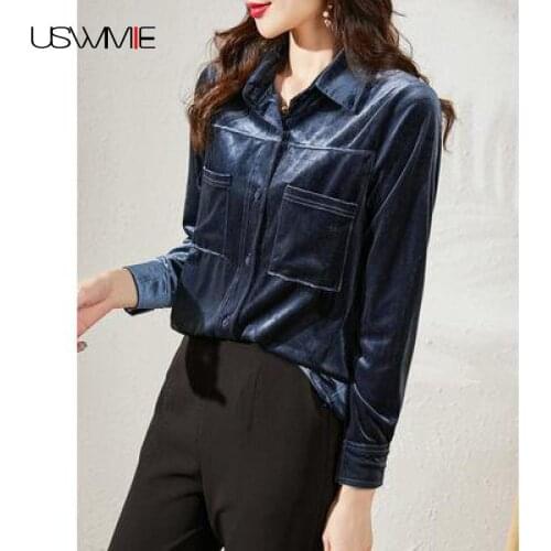 Женские синие рубашки USWMIE China At AliExpress