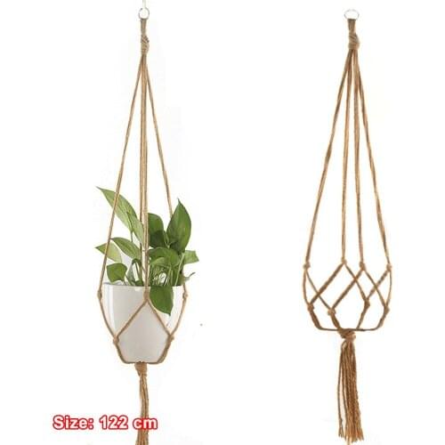 Knotted Macrame Plant Hanger Basket Vintage Cotton Linen Flowerpot Basket Lifting Rope Hanging Basket Pot Holder Garden Tools 2