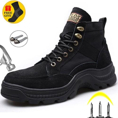 Genuine Leather Safety Boots Men Indestructible Work Shoes Men Steel Toe Shoes Anti-piercing Safety Shoes Men Hiking Boots Male