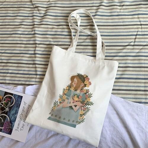 Women Canvas Bags Designed Simple Printing Tote Shopping Bags Casual Shoulder Bag Eco-friendly College Ladies Shopper Bags