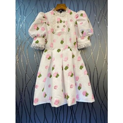 Ball Gown Dress 2021 Autumn Party Vestidos Women Pink Floral Beading Deco Short Sleeve Elegant Party Gown Ladies Dresses Festa