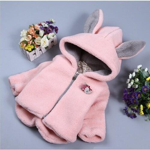 0-4 Year Thick toddler girls Coat New autumn Winter Fashion baby Girl Woolen Jacket rabbit outwear Cartoon kid Childrens Coat