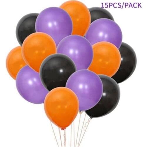 15 pcs 12 Inch Black Orange Purple Halloween Confetti Latex Balloon Set Halloween Holiday Party Decoration Balloon Set