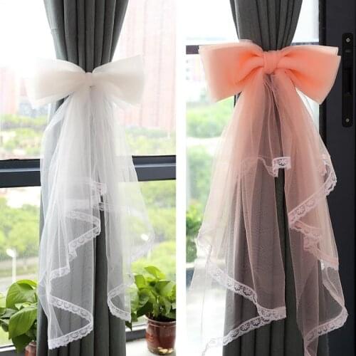 2PCS Modern Sheer Gauze Bowknot Curtain Buckle Straps Curtain Holders Tie backs Clip Bedroom Cute Bow Curtain Decor Romantic