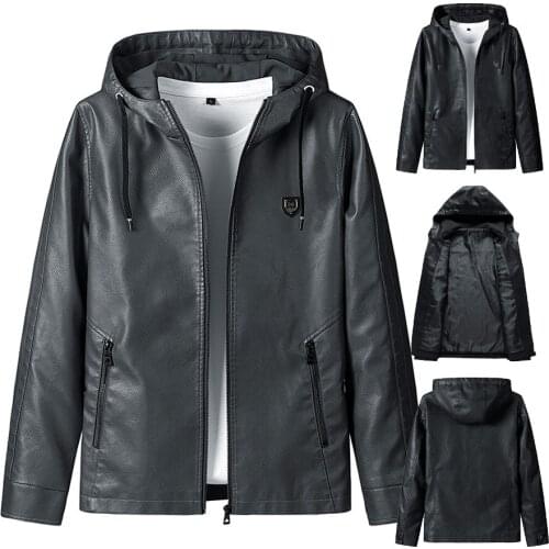 2021 Fashion Autumn Spring Sports Outerwear Mens Hooded Solid Windbreaker Jacket Male Motorcycle Bike Leather Jacket Coats M-6XL