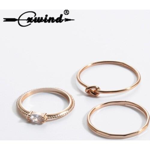 3Pcs/Set New Fashion Cross Knot Zircon Rings For Women Classic Design Gold Color Ring Set Anel Knuckle Jewelry Wholesale