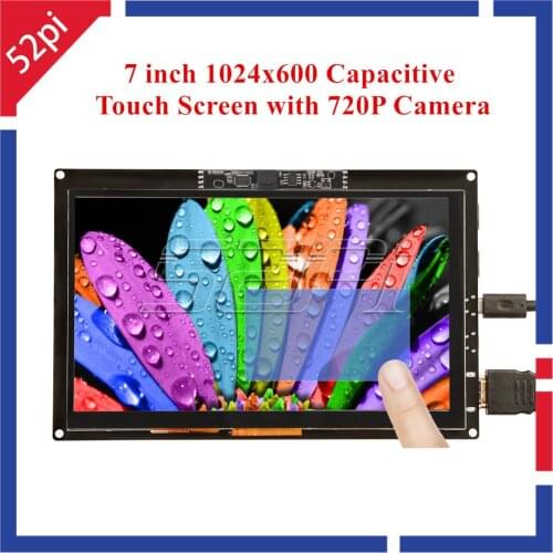 52Pi Free Driver 7 Inch 1024x600 Capacitive Touch Screen Display with 720P Camera for Raspberry Pi 4 All Platform/PC/Beaglebone