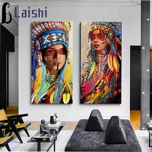 5D Diy round diamond painting Colourful American Woman Native Woman Abstract diamond embroidery home decoration new year gift