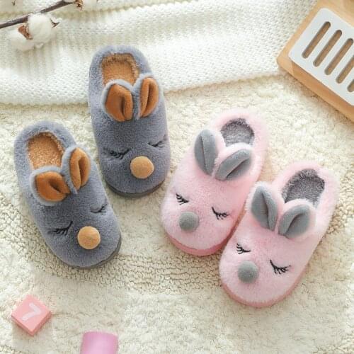 Winter Children Warm Shoes Fur Slippers Cute Cartoon Boy Girl Indoor Cotton Flip Flops Non-slip Casual Baby Kids Hairy Slippers
