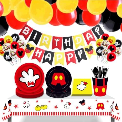Baby Birthday mickey mouse party Disposable tableware paper plate decor for baby boy First anniversary party disposable decor