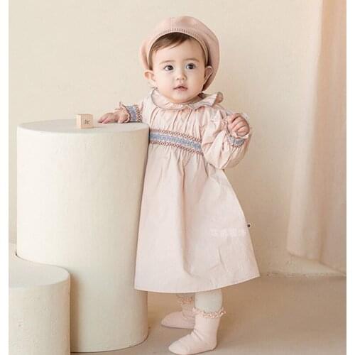 2020Korean-Style Long-Sleeved Baby One-Piece Dress Long-Sleeved Girls' Cotton Princess Dress with Hat New Born Baby Clothes