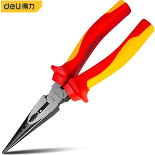 Deli High-Voltage Insulated Needle Nose Pliers Electrician Plier VDE 1000V Electric Multi-function Wire Stripping Crimping Vise