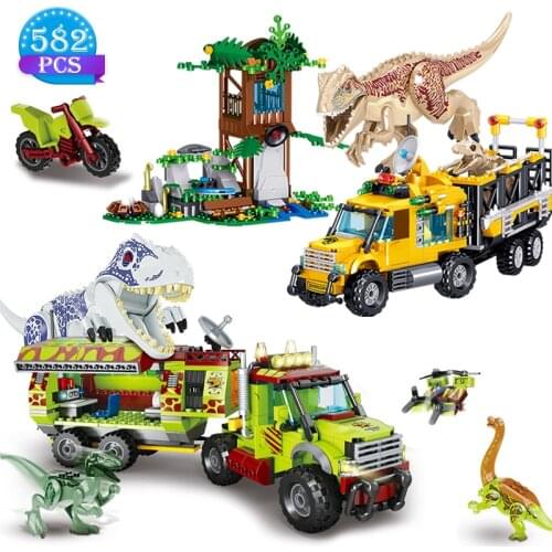 Ideas Tyrannosaurus Transport Truck Model Famous Movie Jurassic World Dinosaur Building Blocks Childrens Toys Birthday Gifts