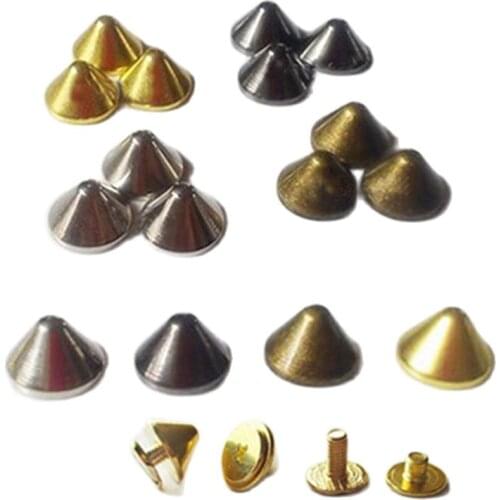 9.5x6mm Brass Spike Punk Short Garment Rivet Stud With Screws For Bag Bracelet Hat Shoes Leather Carft Collar DIY Accessories