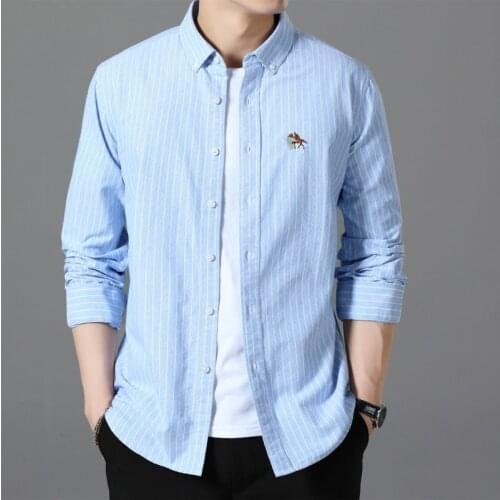 Mens Leisure Shirts 100% Cotton Casual Shirts New High Quality Fashion Design Mens Dress Shirts Striple Embroidery 6 Colors