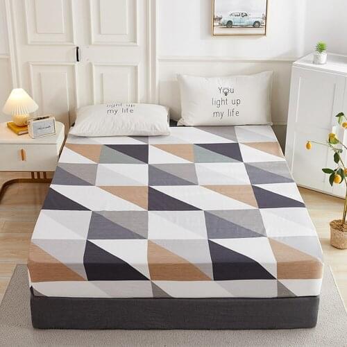 1pcs 100% Cotton Printed Fitted Sheet Mattress Cover Double Four Corners With Elastic Band Adult Kids Bed Linen (No Pillowcase)