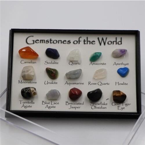 1set Natural Crystal Stone 15 in 1 Rock Mineral Specimen Teaching specimens Jaspery Gift Box Healing Stone Gifts for Children