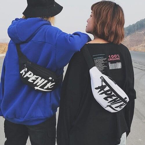 New Men/Women Casual Waist Bag Canvas Travel Bag Letter Printed Fanny Packs Hip-Hop Belt Bag Harajuku Shoulder Bag Chest Pocket