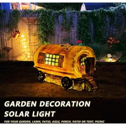 New Solar Lights Wooden Carriage Garden Decoration Light House Outdoor Lawn Ornament Lamp Waterproof LED Creative Solar Lights