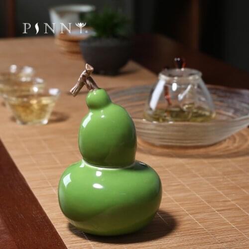 PINNY Solid Color Gourd Porcelain Tea Jar Creative Calabash Ceramic Tea Caddy Chinese Kung Fu Tea Accessories Storage Jars
