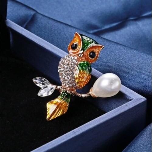 Cute Rhinestone Owl Brooch for Men Women Suit Sweater Cardigan Pin Accessories