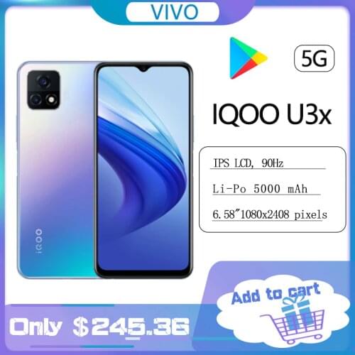 Original vivo iQOO U3x 5G Telephone Snapdragon 480 5000mAh 18W Face ID 90Hz 6.58-inch 8.0MP+13.0MP Android 11Celular Cell Phone