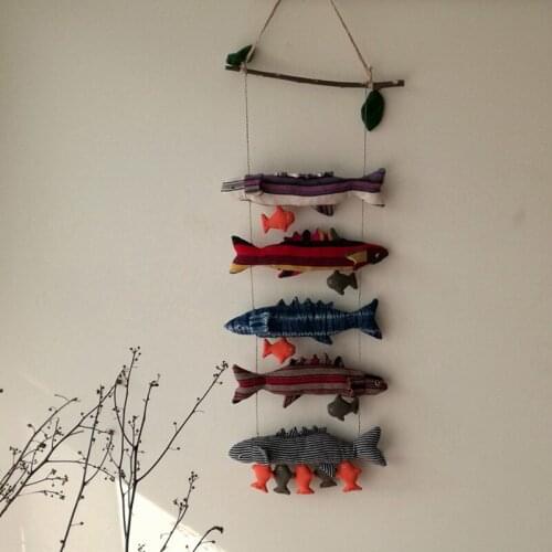 Vintage Crafts Fabric Art Saury Fish Wall Hanging Decoration Handmade Retro Saury Home Stay Living Room Wall Art Ornaments