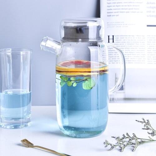 Nordic Glass Kettle Cold Water Milk Bottle High Temperature Resistant Lemonade Glass Jar Brief Kitchen Water Bottles with Lid