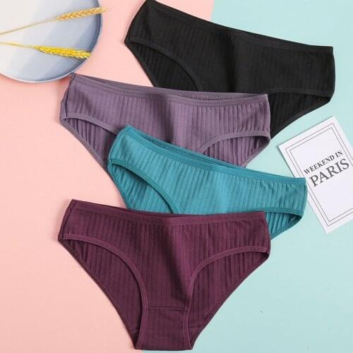 Q Women Underpants Soft Cotton Panties Girls Solid Color Briefs Striped Panty Sexy Lingerie Female Underwear Low-waist Panty