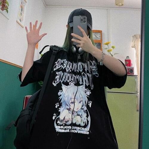 Street hip hop retro cool two dimensional cartoon print BF boyfriend loose short sleeve T-shirt half sleeve girl tees