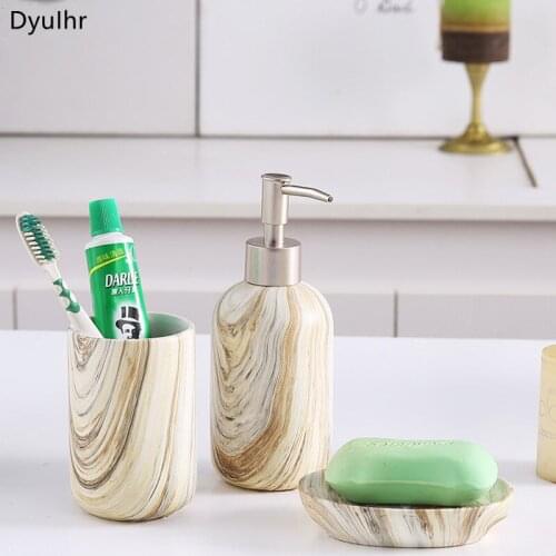 Bathroom accessories Nordic creative ceramic bottled wood grain printing wash bathroom set bathroom household items DyuIhr