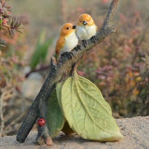 Branch bird cute animal creative leaf miniature figurines resin Ornament rustic home decor living room fairy garden Lovers gifts