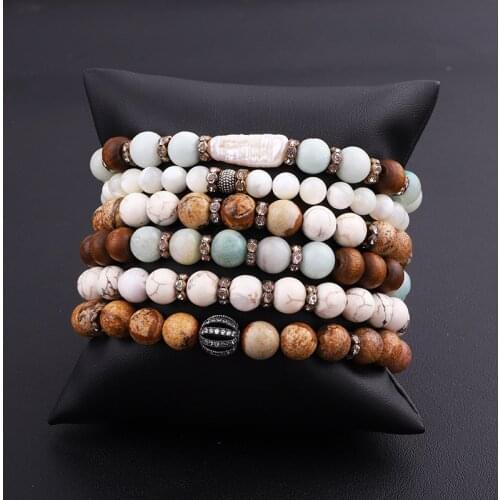 New Fashion Natural Stone Women Bracelet CZ Pave Charm Vintage Elastic Bracelet Jewelry Gift Women