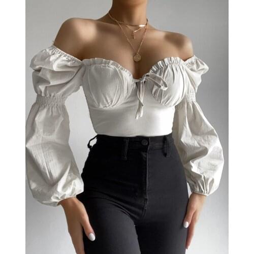 2021 Summer Sexy Tie Wrap Fold Wooden Ear Edge Short T-Shirt Romantic Retro Bubble Sleeve Court Top Women