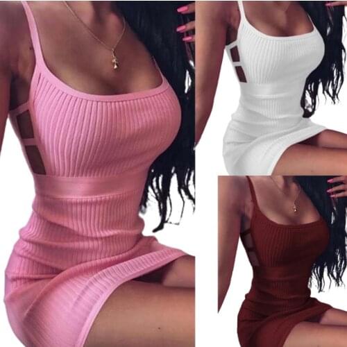 Women Close-fitting Sexy Slip Dress Solid Color U-shaped Collar Sleeveless Dresses Pink Wine Red White