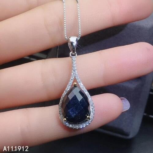 KJJEAXCMY fine jewelry natural sapphire 925 sterling silver women pendant necklace chain support test elegant