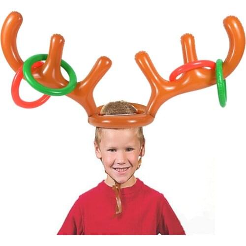 1set Inflatable Santa Funny Reindeer Antler Hat Ring Toss Christmas Holiday Family Game Kids Gift Toys Birhtday Party Supplies