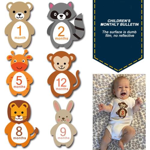 12pcs/Set Month Sticker Baby Photography Milestone Card Newborn Monthly Commemorative Stickers Props for Infant Growth Card Prop