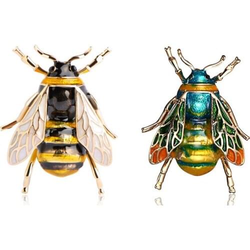 2Pcs Brooch : 1Pcs Fashionable Bee Crystal Pin Costume Badge Party Jewelry Gift Green Bee & 1Pcs Cute Fly Insect Brooch Enamel B