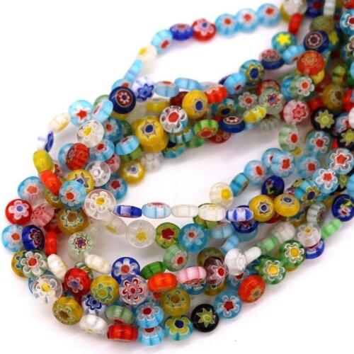 230pcs/lot Random Mixed Color Flat Round Shape Beads 8x8mm Millefiori Pendants Loose for Bracelets Jewelry DIY Handmade Charms