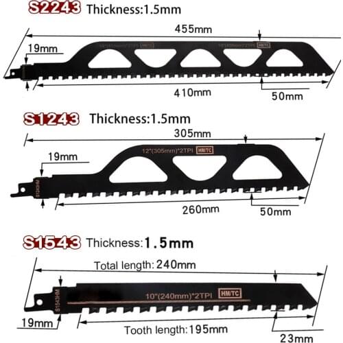 3Pc 305/240/455mm Reciprocating Saw Blade For Wood Cutting Concrete Brick Stone Masonry Saber Saw Blade Cutter S1243 S1543 S2243