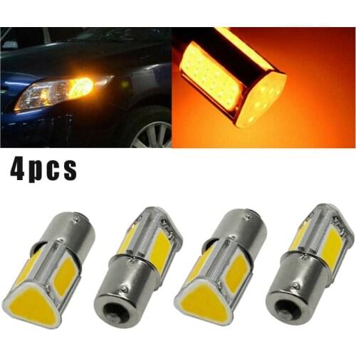 4pcs 12V DC 3500K Car Yellow/Amber Turn Signal Light Bulb For BA15S 1156 42 COB LED 4 Ship Socket Lamp