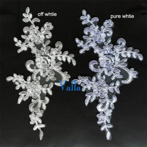 Colors Ganza Emboridered Corded Wedding Large Lace Applique for Bridal Dress Lace Trim Applique 4pcs / lot