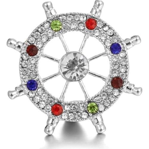 5PCS/LOT New Snap Jewelry DIY Ginger 18mm Rhinestone Anchor Snap Buttons Fit Leather Silver Color Snap Bracelets for Women